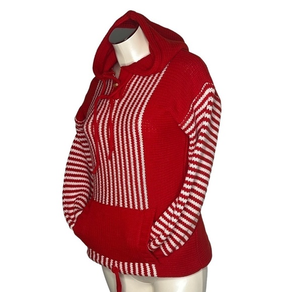 VINTAGE YOUNG STYLE Red White Striped Hooded Sweater Women's Size S/M EU 40/42 - Picture 4 of 17